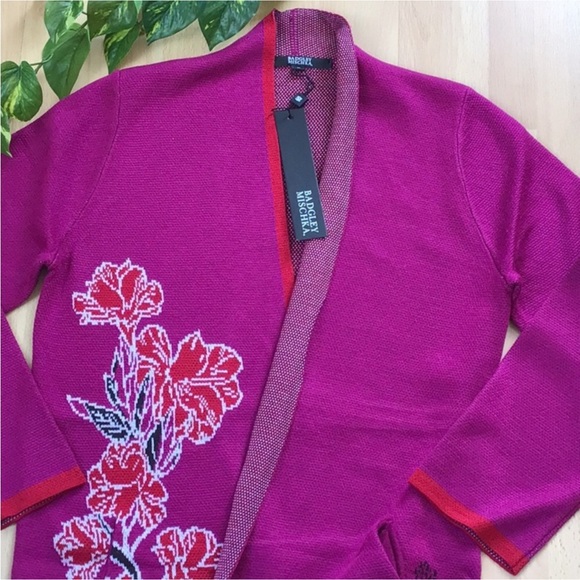 Badgley Mischka Cherry Blossom Jacquard Cardigan Sweater Coat Duster Floral - Picture 4 of 16